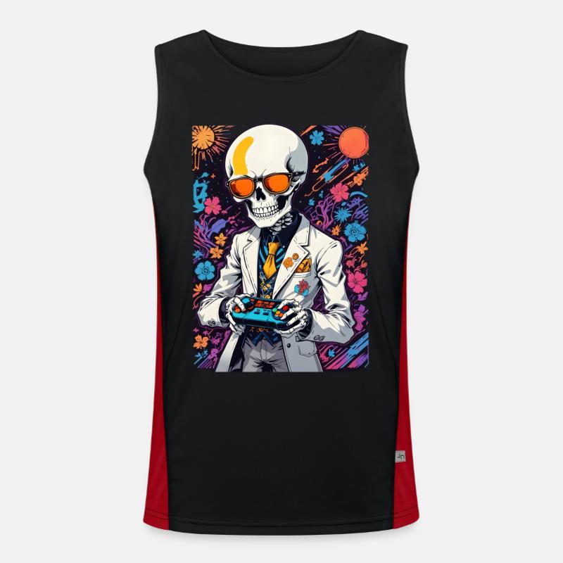 Retro Gamer Skelett mit Controller Konsolenspiele Funktionelles Kontrast-Tank Top für Männer 