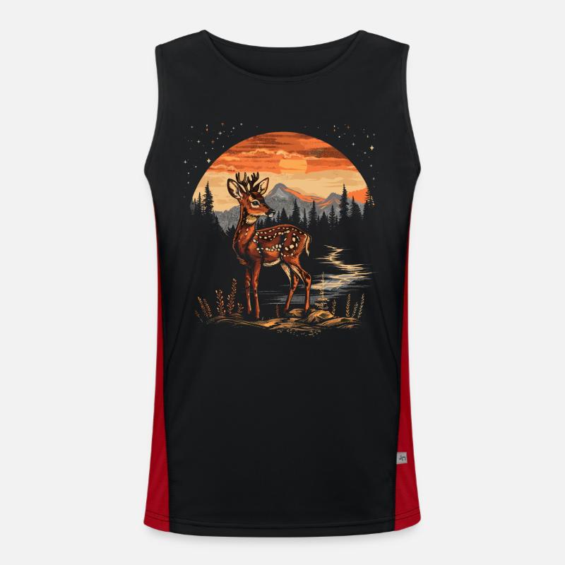fawn deer forest roe nature sunset Men's Functional Contrast Tank Top 