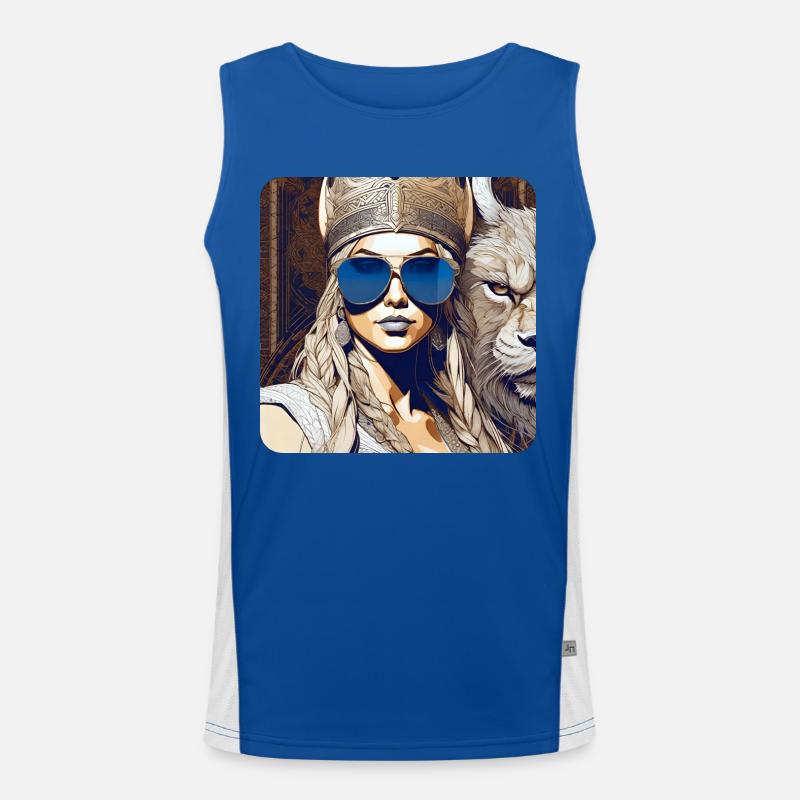 Moderne Stolze Wikingerin mit Sonnenbrille Funktionelles Kontrast-Tank Top für Männer 