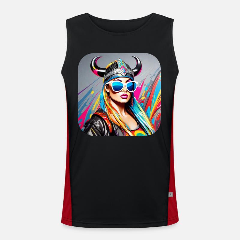 Moderne Stolze Wikingerin mit Sonnenbrille Funktionelles Kontrast-Tank Top für Männer 