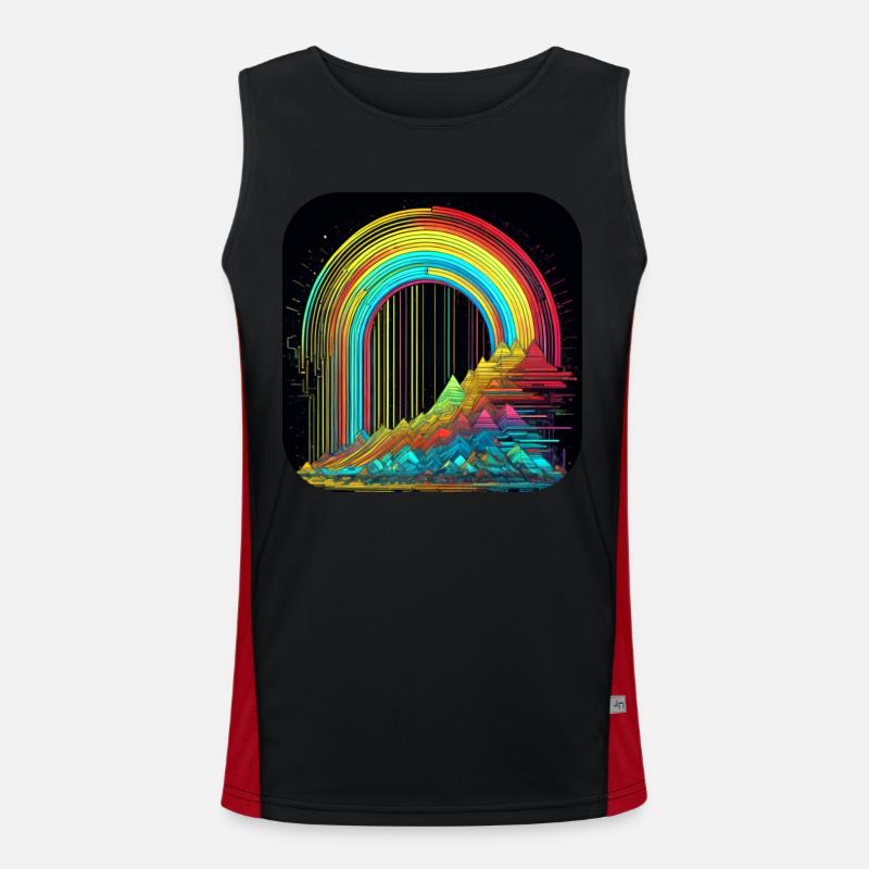 Psychedelisches Motiv Berge mit Regenbogen Funktionelles Kontrast-Tank Top für Männer 