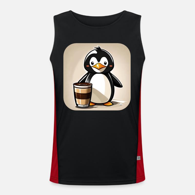 Niedlicher Pinguin mit Kaffee I Funktionelles Kontrast-Tank Top für Männer 