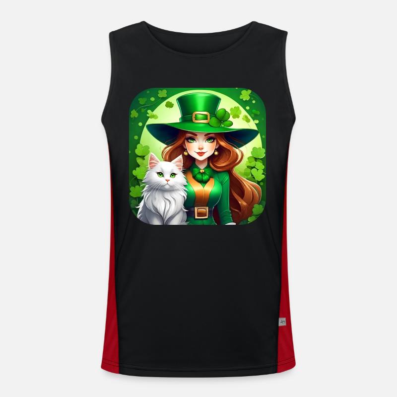 Saint Patricks Day Koboldin mit Katze Funktionelles Kontrast-Tank Top für Männer 