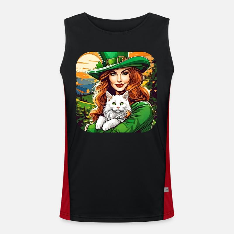 Leprechaun de la Saint-Patrick avec chat Débardeur respirant contrasté Homme 