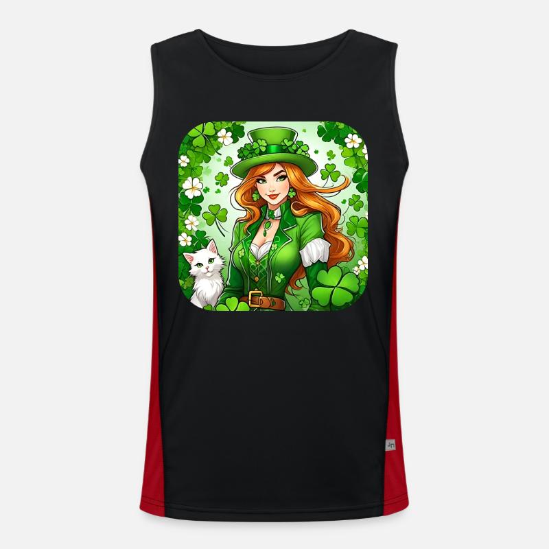 Lutin de la Saint-Patrick avec chat Débardeur respirant contrasté Homme 