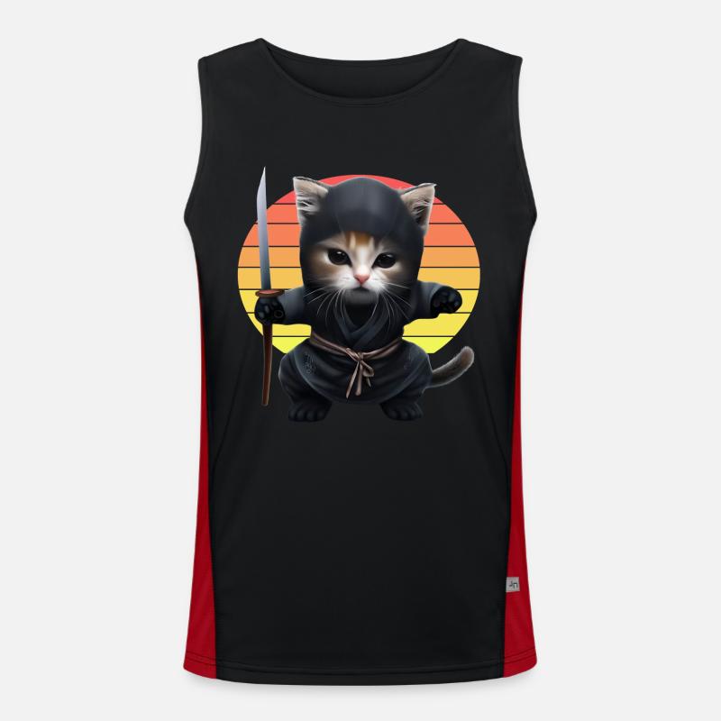 Coucher de soleil de chat ninja Débardeur respirant contrasté Homme 