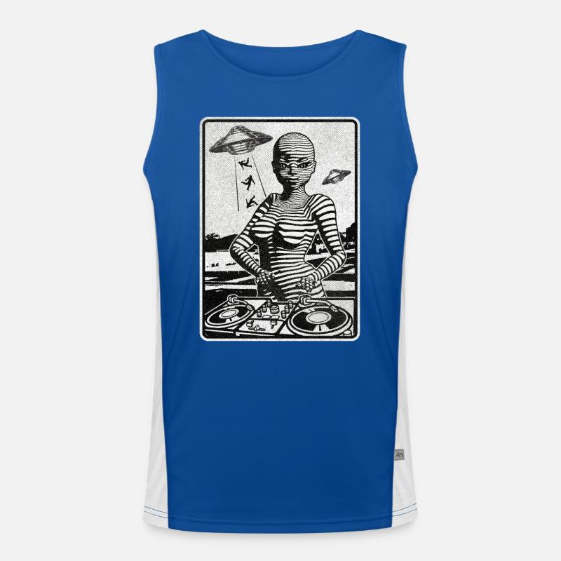 Galactic DJ with a mixing console for music funs Men's Functional Contrast Tank Top 