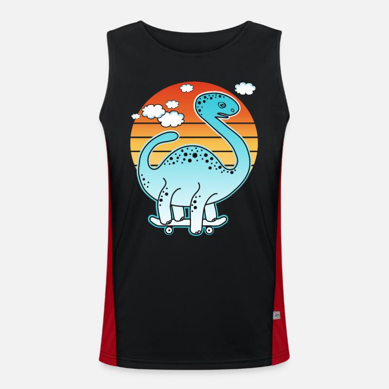Brontosaurus dinosaur skateboarding! Men's Functional Contrast Tank Top 