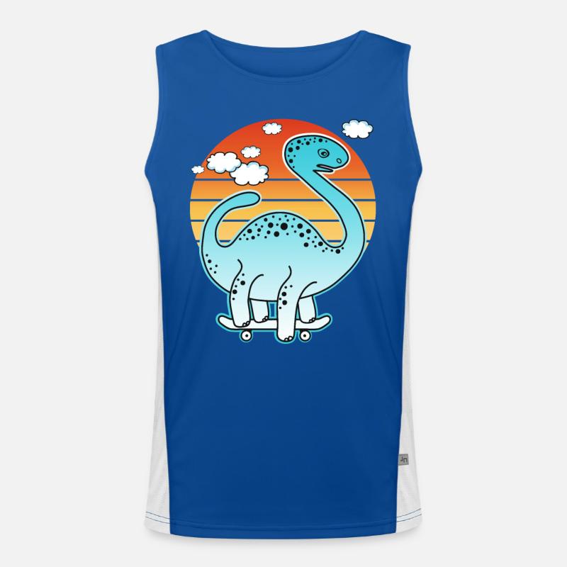 Brontosaurus dinosaur skateboarding! Men's Functional Contrast Tank Top 