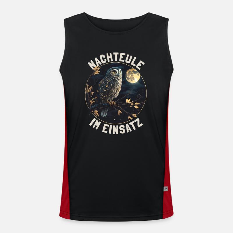 Nachteule im Einsatz Eule Vollmond Nachtdienst Funktionelles Kontrast-Tank Top für Männer 