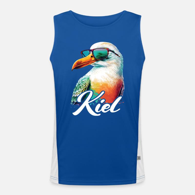 Kiel Urlaub coole bunte Möwe mit Sonnenbrille Funktionelles Kontrast-Tank Top für Männer 