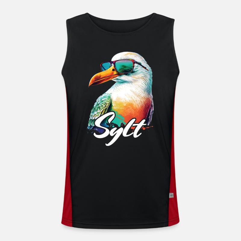 Sylt Urlaub coole bunte Möwe mit Sonnenbrille Funktionelles Kontrast-Tank Top für Männer 