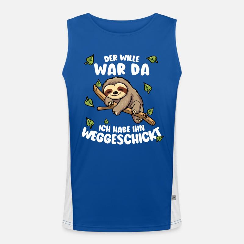 Faultier Lustiger Spruch: Der Wille war da Funktionelles Kontrast-Tank Top für Männer 