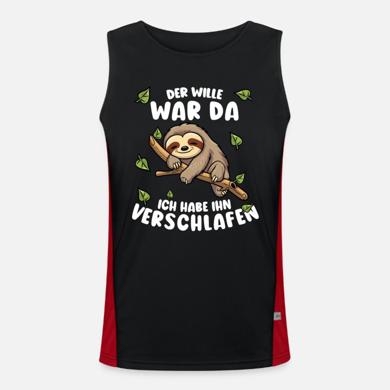 Faultier Lustiger Spruch: Der Wille war da Funktionelles Kontrast-Tank Top für Männer 