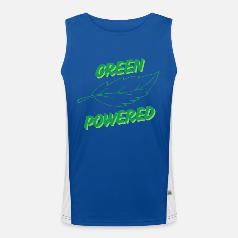 Green powered text with a leaf icon Men's Functional Contrast Tank Top 