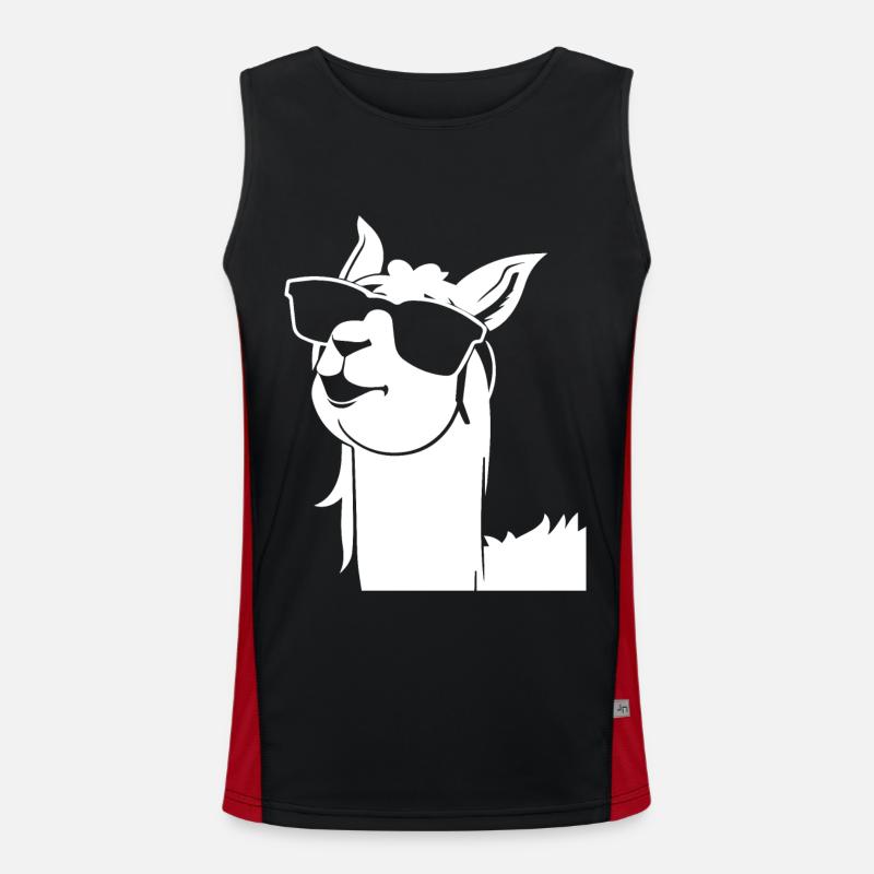 Funny Alpaca Wearing Sunglasses Cool Alpacas Men's Functional Contrast Tank Top 