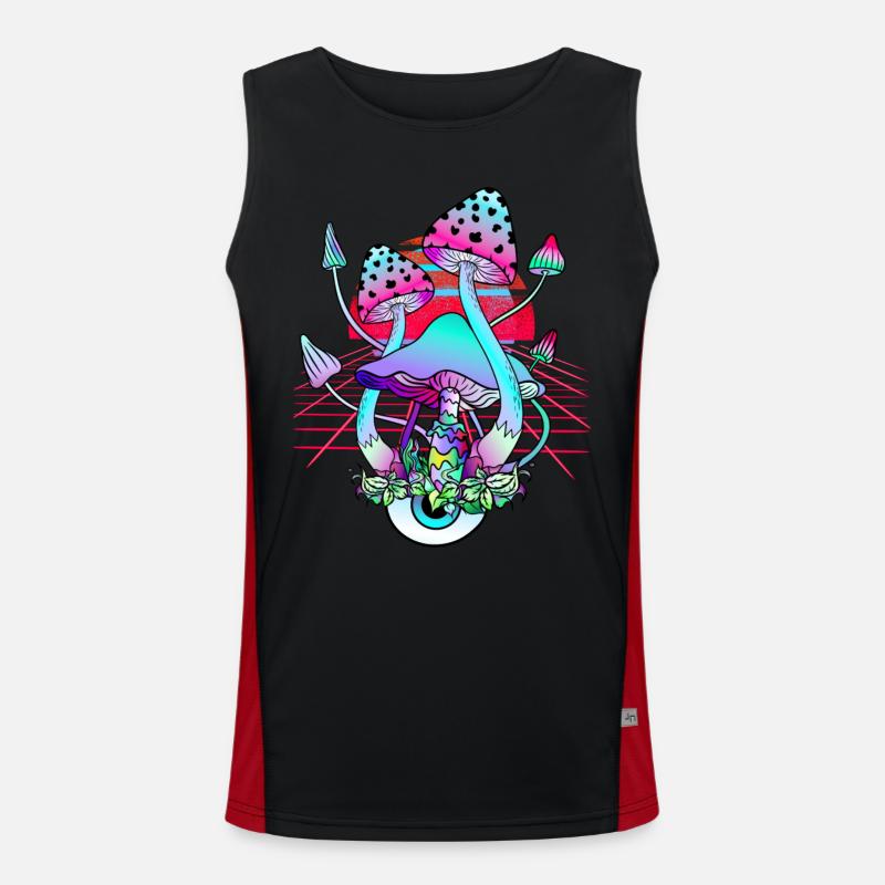 Psychedelische Pilze - Retro Wave Sunset Funktionelles Kontrast-Tank Top für Männer 