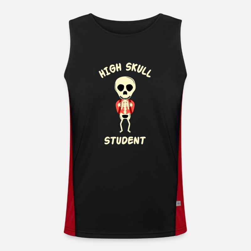 High Skull Student, Skeleton School Pun Men's Functional Contrast Tank Top 