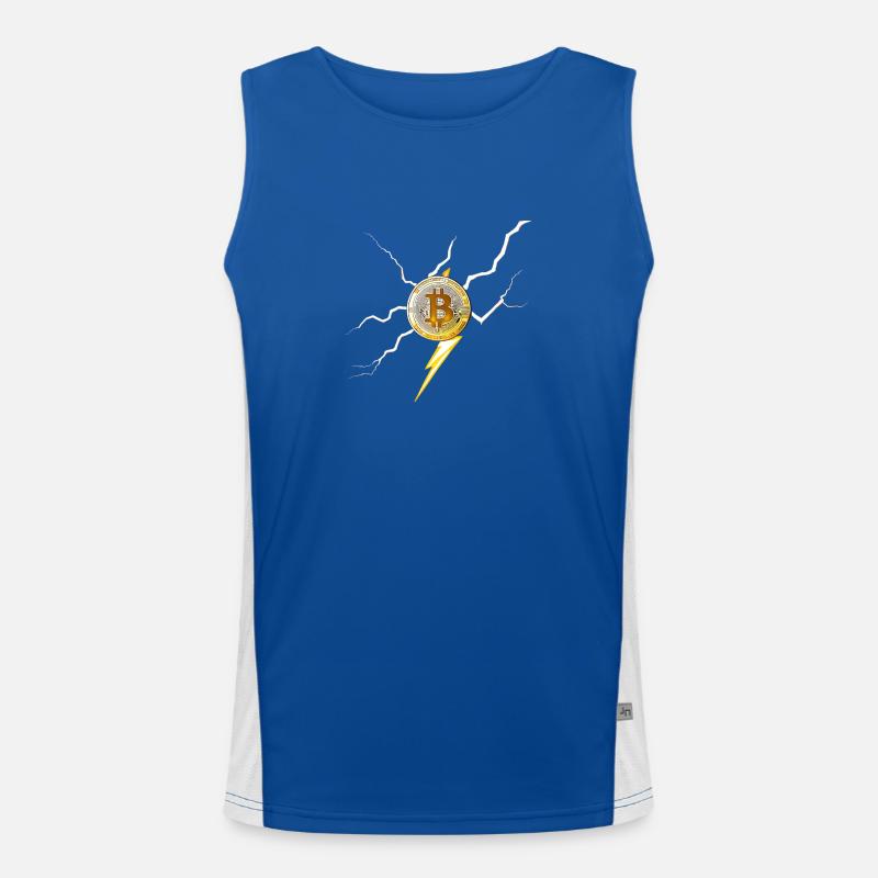 Bitcoin-Logo mit Blitzen Funktionelles Kontrast-Tank Top für Männer 