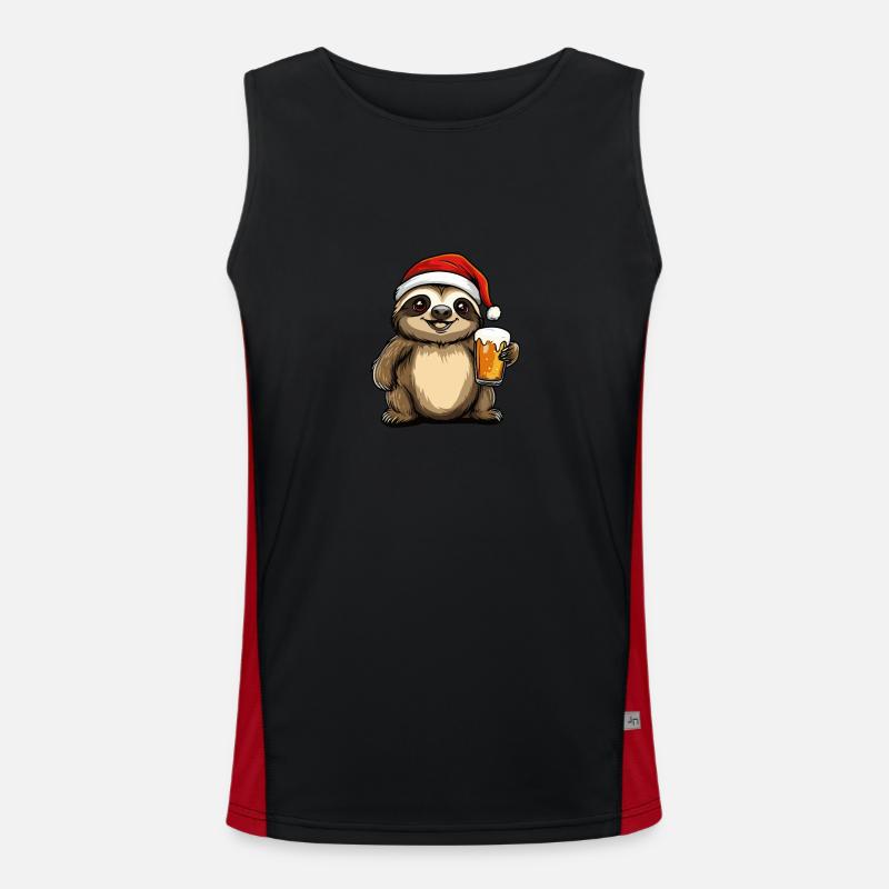 Faultier Weihnachten Bier Lustig Funktionelles Kontrast-Tank Top für Männer 