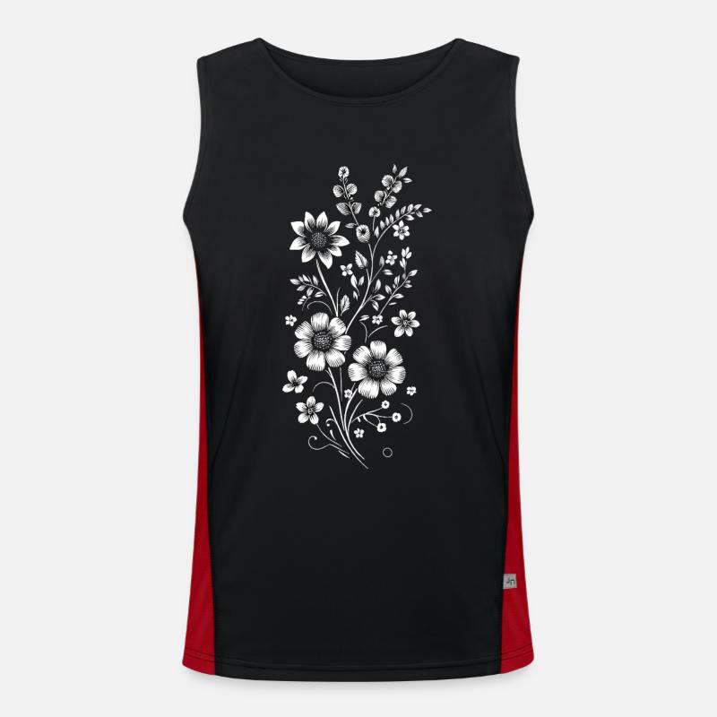 Floral Pattern Drawn Men's Functional Contrast Tank Top 