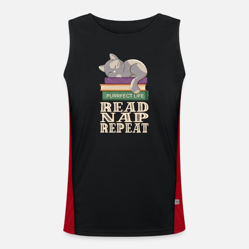 Reading, sleeping, repeating and cats - Men's Functional Contrast Tank Top - black/red