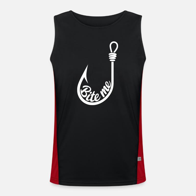 Bite Me Lure Hook Design - Men's Functional Contrast Tank Top  - black/red