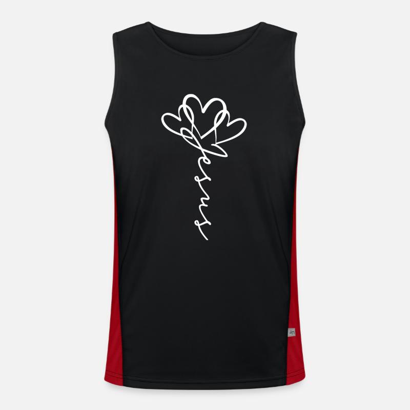 Jesus Scripture Heart Flower - Men's Functional Contrast Tank Top  - black/red
