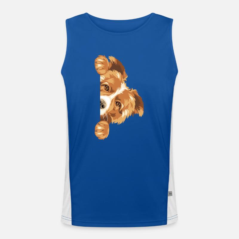 Peeking Border Collie dog Men's Functional Contrast Tank Top 