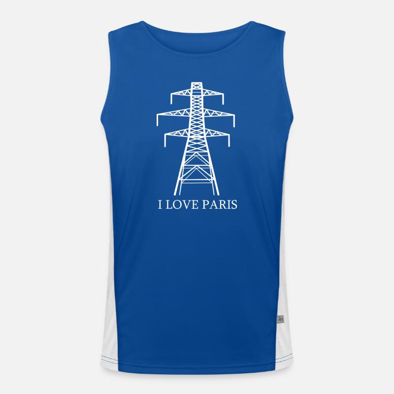 Power pylon as Eiffel Tower "I Love Paris" satire Men's Functional Contrast Tank Top 