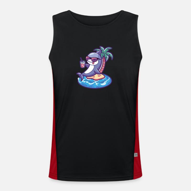 Dolphin Summer Beach Comic - Men's Functional Contrast Tank Top  - black/red