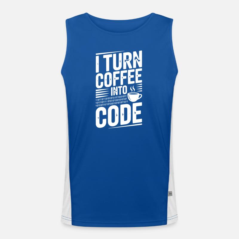Ich verwandle Kaffee in Code Funktionelles Kontrast-Tank Top für Männer 
