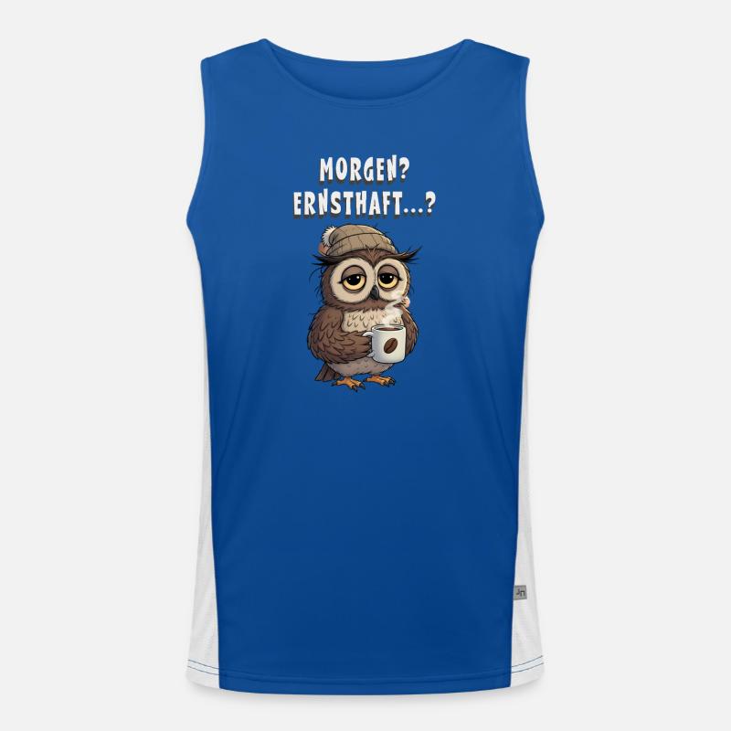 Morgen? Ernsthaft? Müde Eule mit Kaffee Funktionelles Kontrast-Tank Top für Männer 