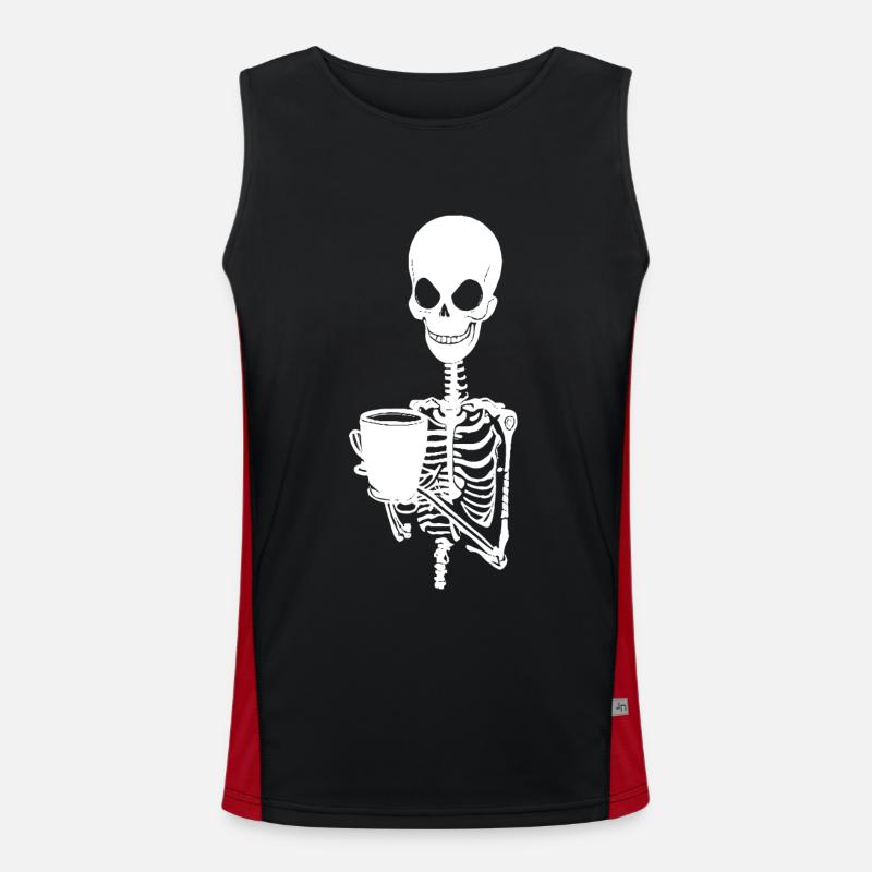 Sarcastic Funny Skeleton Drinking Espresso Coffee Men's Functional Contrast Tank Top 