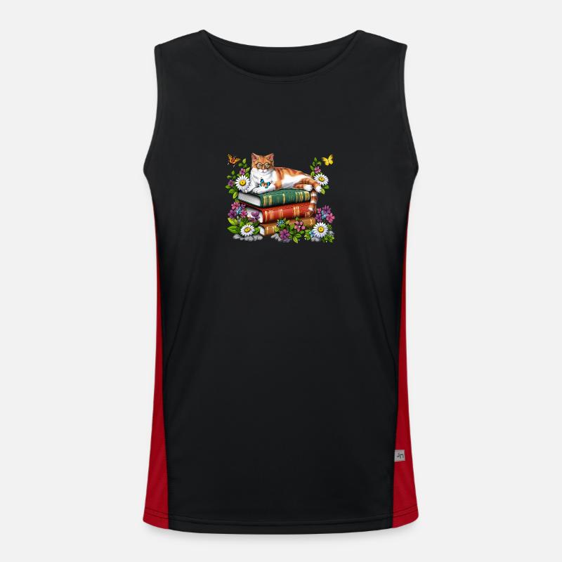 Cat Reading Books Men's Functional Contrast Tank Top 