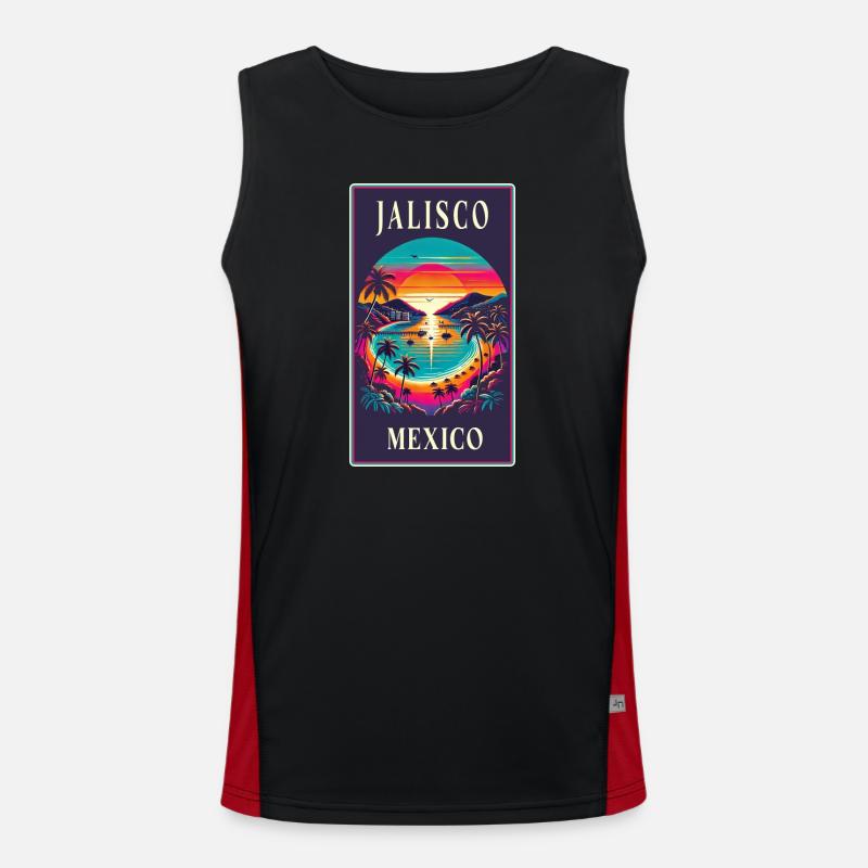 Jalisco Mexico palm tree design - Men's Functional Contrast Tank Top  - black/red