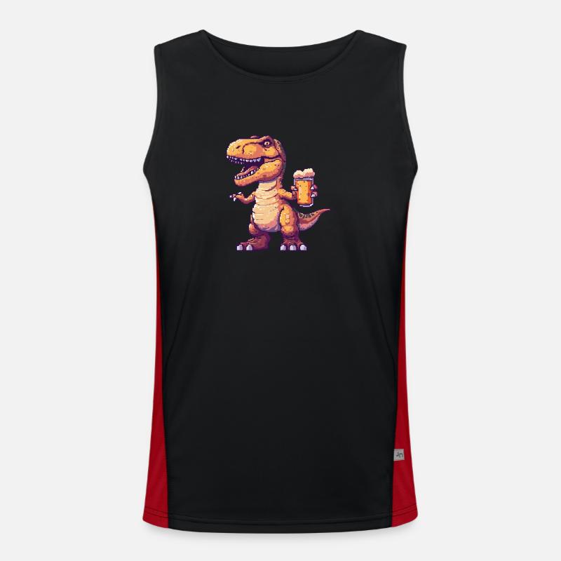 Dinosaur T-Rex Beer Pixel Men's Functional Contrast Tank Top 