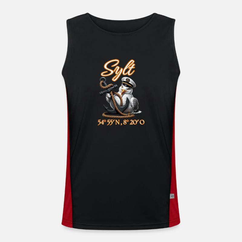Sylt Seagull with anchor and GPS coordinates Men's Functional Contrast Tank Top 