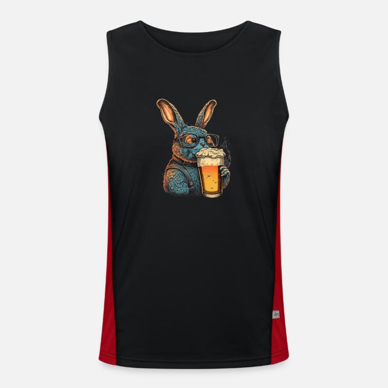 Cooler Hase mit Bier Funktionelles Kontrast-Tank Top für Männer 