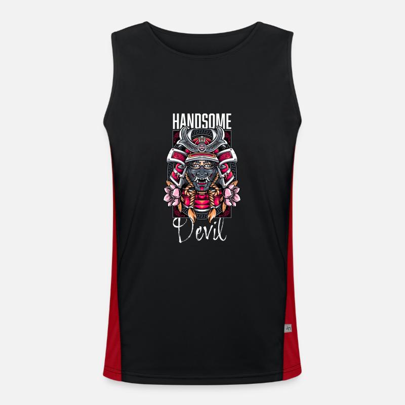 Japanese Demon Art Face Skull Devil Oni Vaporwave Men's Functional Contrast Tank Top 