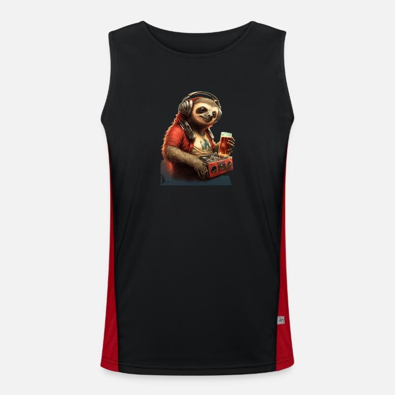 Cool Sloth DJ with beer Men's Functional Contrast Tank Top 