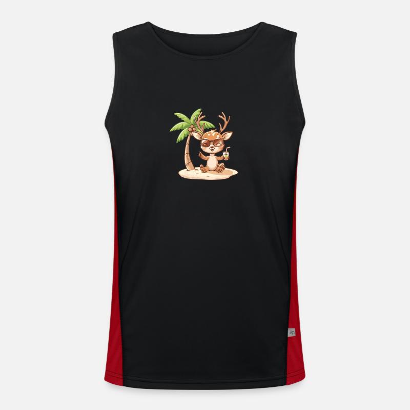 Deer Summer Beach Comic - Men's Functional Contrast Tank Top  - black/red