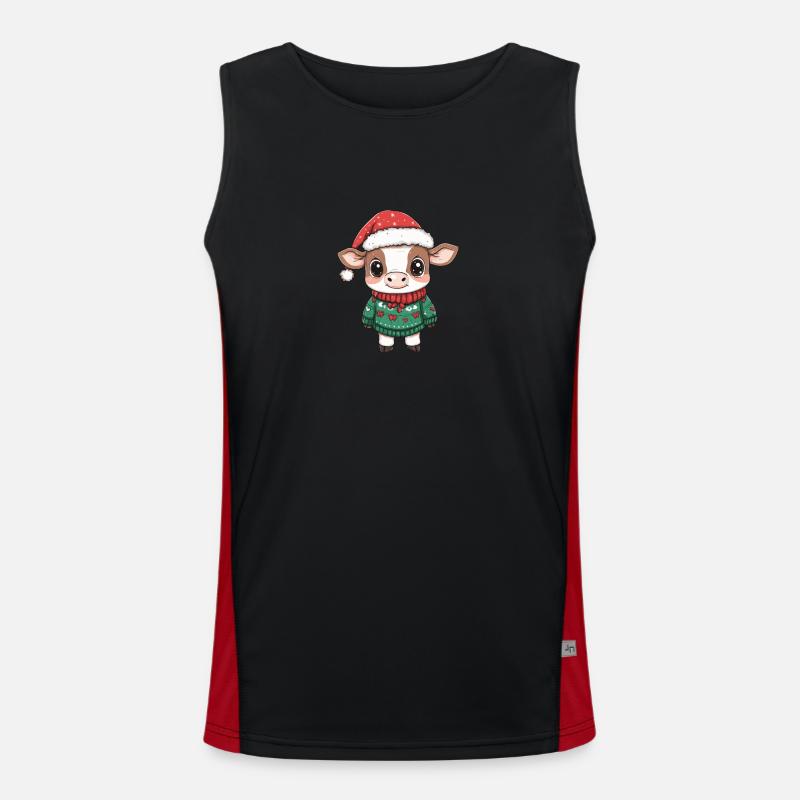 Kuh Weihnachten Comic Funktionelles Kontrast-Tank Top für Männer 