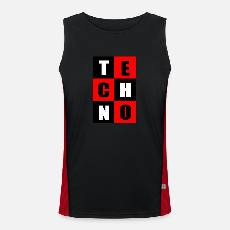 Techno Rot und Schwarz Funktionelles Kontrast-Tank Top für Männer 