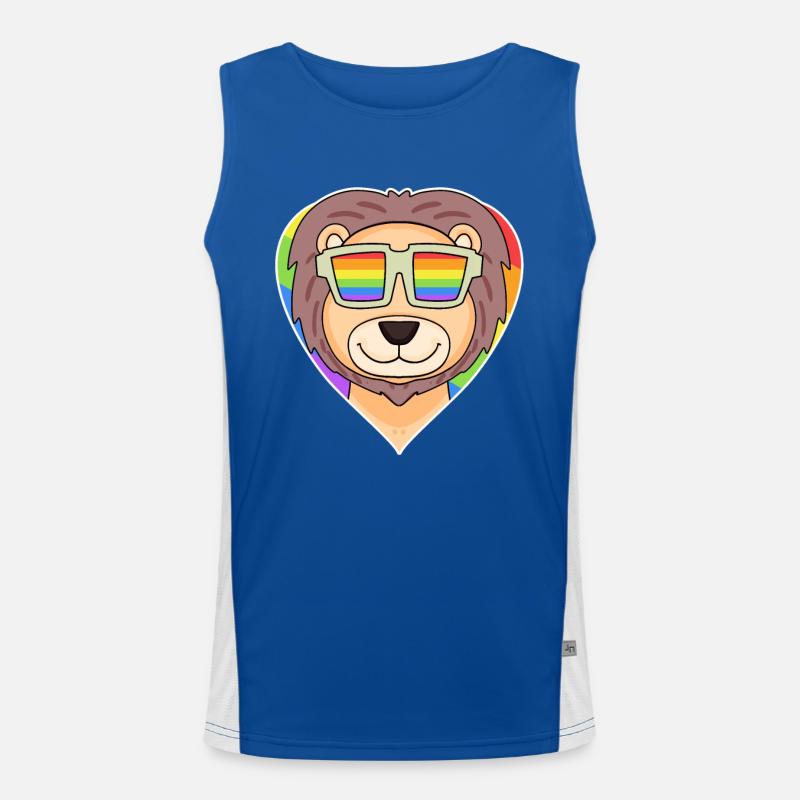 Regenbogen - Löwe mit Brille Funktionelles Kontrast-Tank Top für Männer 