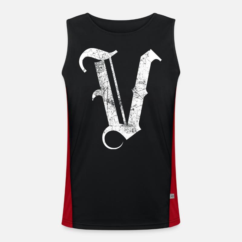 T-Shirt-Alphabet Initiale V Funktionelles Kontrast-Tank Top für Männer 