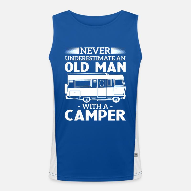 Unterschätzen Sie niemals einen alten Mann mit einem Wohnmobil Funktionelles Kontrast-Tank Top für Männer 