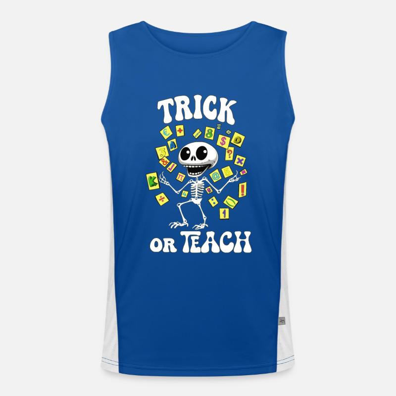 Funny skeleton celebrates Halloween in school Men's Functional Contrast Tank Top 