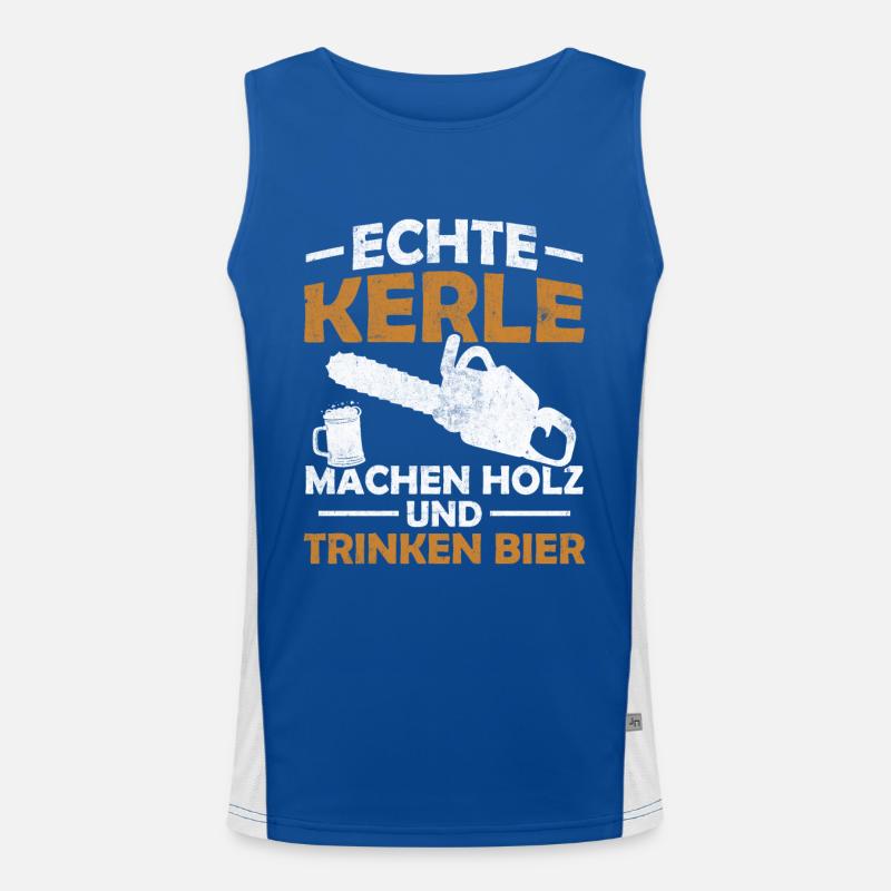Echte kerle machen holz und trinken bier Funktionelles Kontrast-Tank Top für Männer 