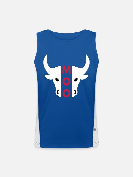 Moo (Hälfte Kopf Stier) - Funktionelles Kontrast-Tank Top für Männer  - Royal/Weiß - Vorne